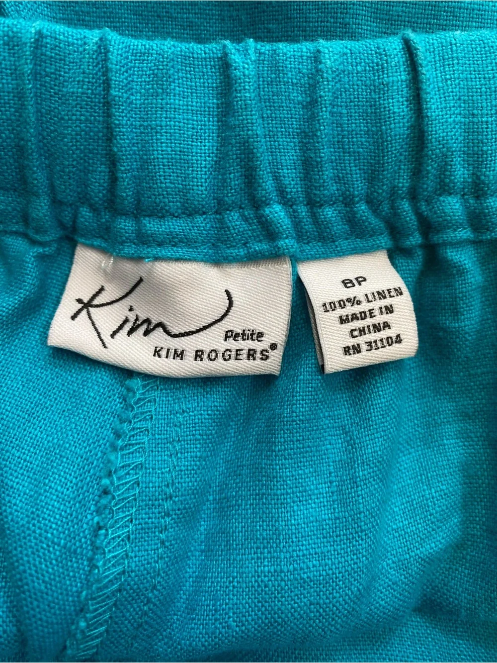 Kim Rogers Women's size 8 petite Turquoise 100% Linen crop Pants